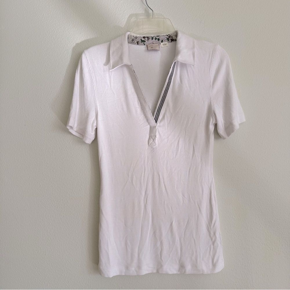 Anthropologie Postmark White Ribbed Tennis Polo Tee Size XS